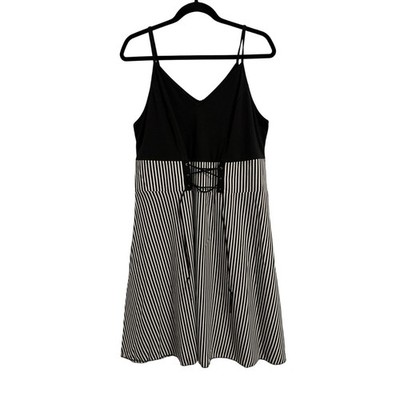 Women's Plus 1X Whimsigoth Lace Up Waist Stripe Sleeveless Dress Sexy Goth