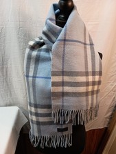 Burberry Wool/Cashmere Scarf Blue Reversible