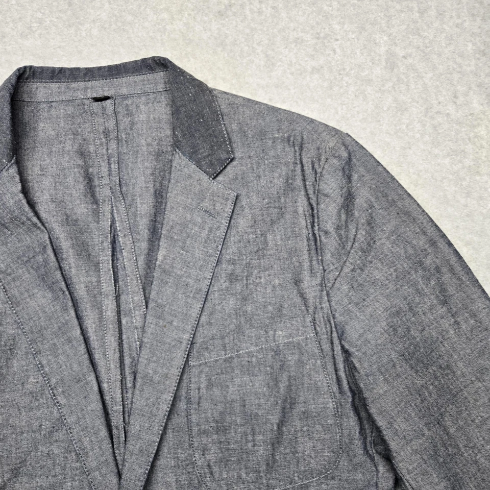 J Crew Blazer Mens Medium Blue Chambray Casual Sport Coat Unstructured - Image 2 of 4