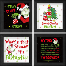 Christmas Wood Signs Set, 4 Pack Holiday Bathroom Decor with Frames, 4x4 Inch