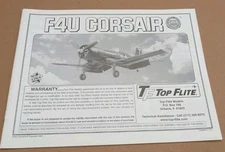 Top Flite F4U Corsair Size 60 Scale Build Instruction Manual CRS6P03 Hobbico New