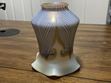 Antique Signed QUEZAL, Double Hook, Pulled Feather Lamp Shade 2 1/4'' Fitter