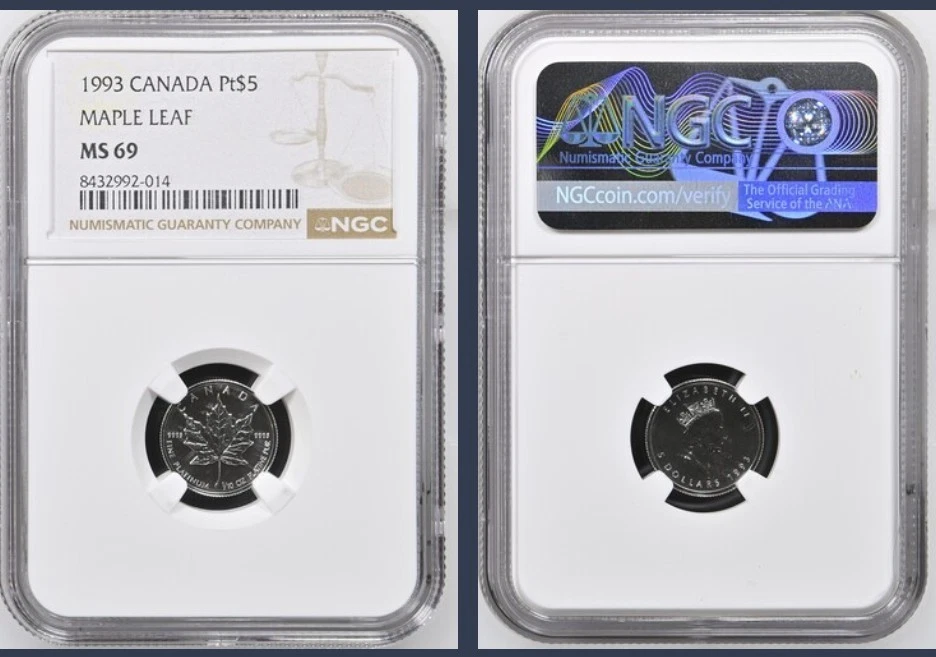 1993 Canada 1/10 .9995 Platinum $5 Maple Leaf ~ NGC MS69 ~ Scarce