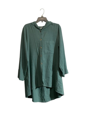 #ad Kleen Small LInen Blend Tunic Top Button Front Pockets Long Lagenlook Minimal $19.99