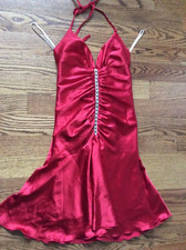 Vintage Jessica McClintock Red Satin Halter Neck Party Dress 8