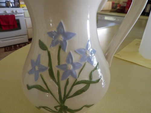 pretty ceramic pitcher with lavendar flowers - Picture 2 of 2