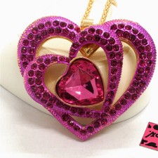 New Fashion Women Rose Crystal Bling Three Hearts Love Pendant China Necklace