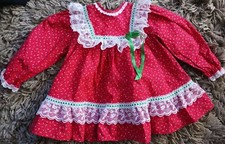 Beautiful Vintage Bryan  Co 18 Mo Baby Girls Christmas Dress W/ Lace  Ribbon
