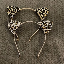 2 Kids Cheetah Cat Ear Headband Gold Silver MA1