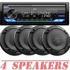 JVC KD-X380BTS Bluetooth Radio Car Stereo & 4X Kenwood 300W 6.5" Speakers Bundle
