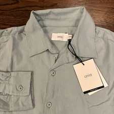 NEW Onia Shirt Mens Medium Long Sleeve Linen Blend Button Up Casual Steel Blue