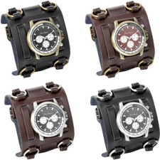 Men's Punk Wide Hip-hop PU Leather Strap Wrist Watch Quartz Watches Bangle Cuff