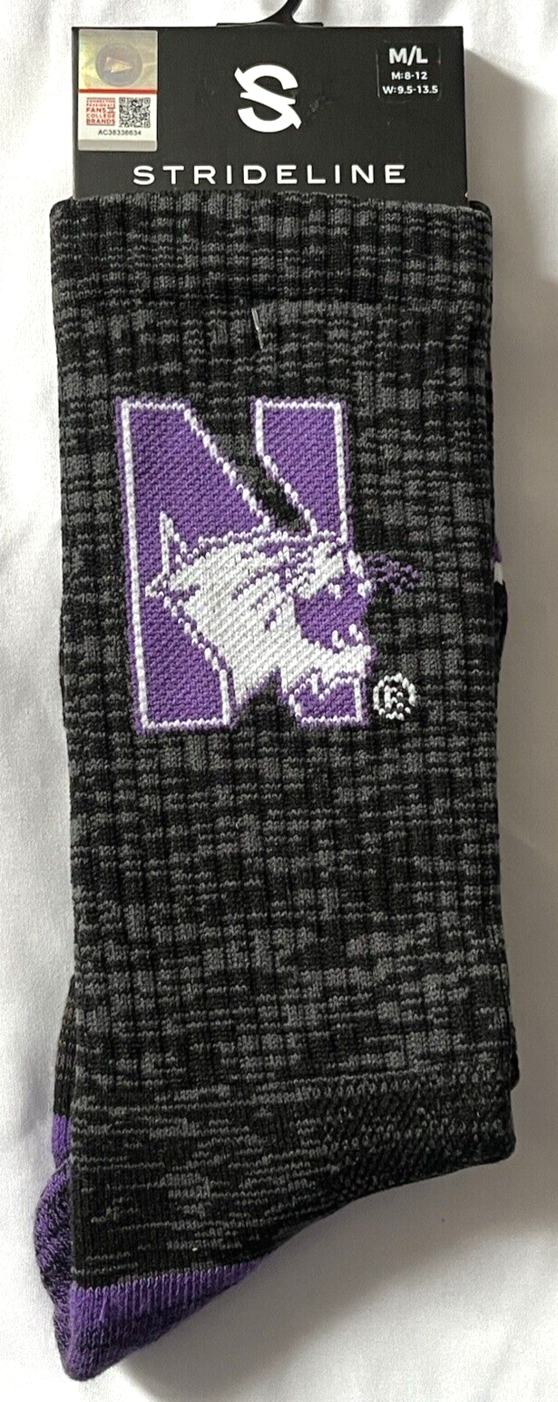 Strideline Northwestern Wildcats NCAA Men’s Crew Socks Gray Purple M/L University