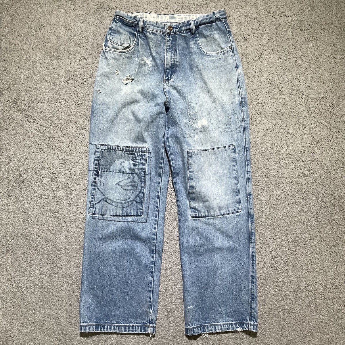 Vintage Fubu Jeans Mens 32x30 Blue Double Knee Fat Albert Junkyard 