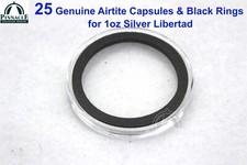 25 Genuine Airtite Coin Capsules with BLACK Rings for 1oz Silver Libertads