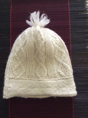 NEW J CREW Womens Cream Ribbed Cable-Knit Beanie Hat Pom Pom Wool Alpaca NWT $38