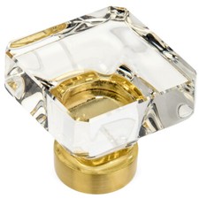Cosmas Brushed Brass Clear Glass Square Cabinet Knob 6377BB-C