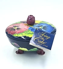 J McCall Blue Sky Icing on the Cake Footed Covered Candy Dish 2004 Floral Tags 