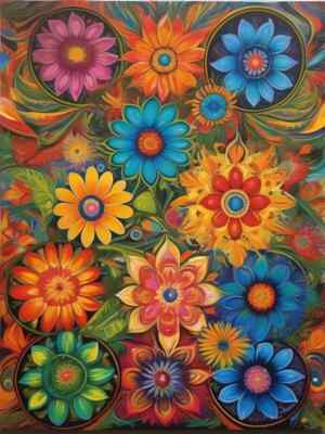 Flower Floral Mandala Pattern Colorful Rainbow Nature Poster Art Print 18 x 24 A