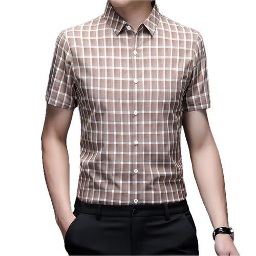 Business Casual Cotton Short-Sleeved Shirt for Middle-Aged Men, Fitted Design wi - Picture 38 of 41