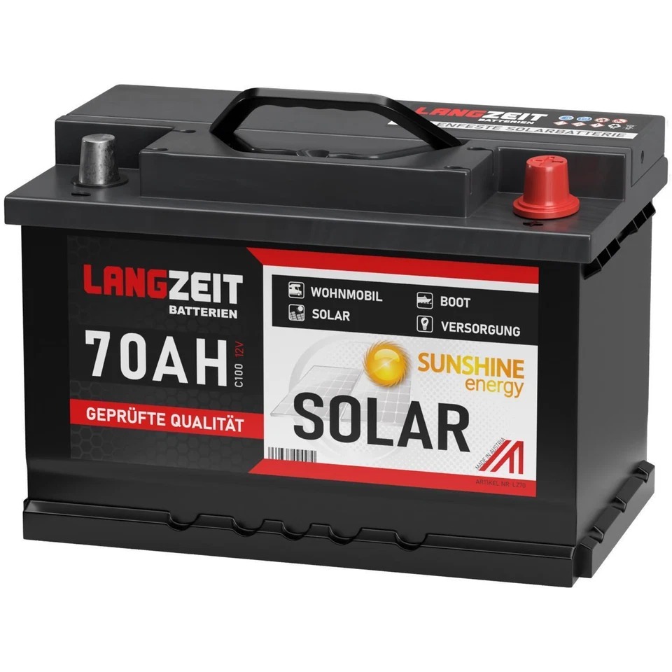 LANGZEIT BATTERIEN Langzeit Solarbatterie 12V 70Ah Marine Solar Antrieb Beleuchtung Batterie Akku