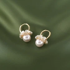 Elegant Flower White Pearl Dangle Drop Earrings for Women,Pearl Earrings