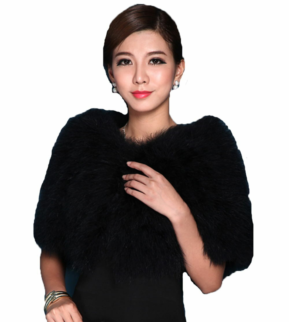 Women Ostrich Feather Fur Cape Bride Wedding Party Warm Shawl Fluffy Soft  Black