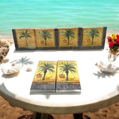 Cypress Home Napkins ''Havana'' Palm Trees 4 Cocktail & 2 Dinner Napkins Basket