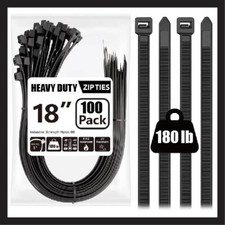 100 PACK! 18" Heavy Duty Zip Cable Ties, 180lbs, Fencing Fence Garden Tree Wraps