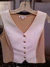 Vintage multi two tone ST JOHN cream/tan vest with buttons women size 8