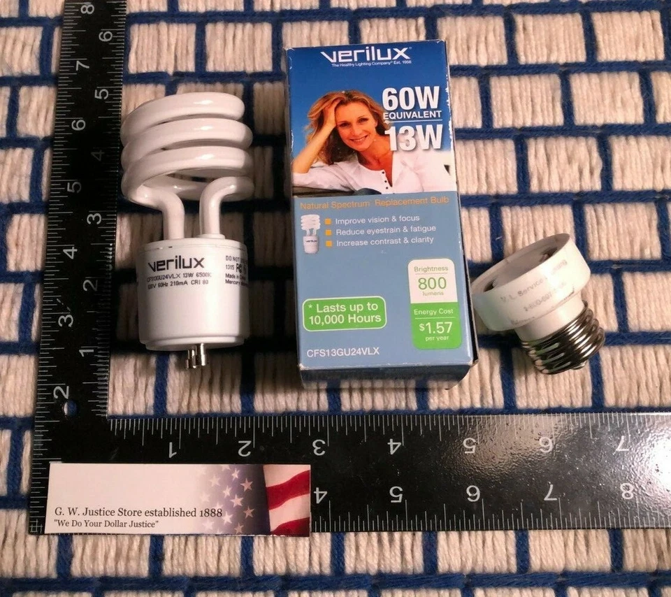 26w & 13w Verilux Natural Spectrum light bulb GU24 w/ free adapter CFS26GU24VLX - Image 2 of 4