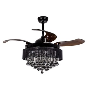 Foldable Blades 46 Inch Black Crystal Led Ceiling Fan Light Black