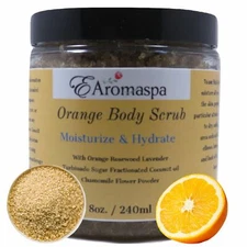 EAromaspa Natural Raw Sugar Exfoliating Orange Body Scrub Ultra Hydrating 8 oz