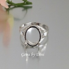  12x10-16x12mm Oval Cabochon Sterling Silver Side-Deco Ring Setting Size 7 - 11
