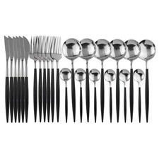 24-Piece Black Handle Silverware Flatware Set for 6 18/0 Stainless Steel