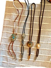 Lot Of 4 Vintage Bolo Ties...Shark Tooth? Shell, Pat. Pending VGC