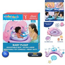 SwimSchool Baby Pool Float Adjustable Canopy 6-24 Months 5-Toy Play Console Pink