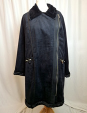 Very Faux Suede Fur Coat Jacket Pockets Black Collared Women's UK22 C5104