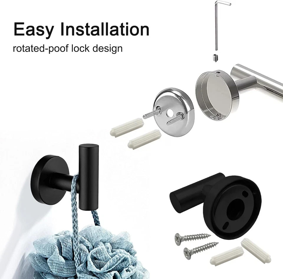 7 Pcs Black Bathroom Hardware Set Stainless Steel Towel Bar Towel Racks Hooks