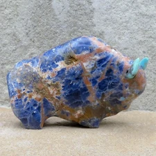 Zuni Fetish-Native American Carving-Sodalite MIGHTY  BUFFALO-Lynn Quam