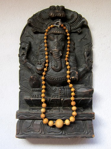 Authentic Mysore Sandalwood Mala 21" Necklace Beads Sterling Silver Toggle Pray