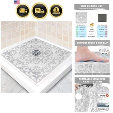 Shower Mat Non Slip Square 24x24 Inch PVC Drain Hole Loofah Bath Mat