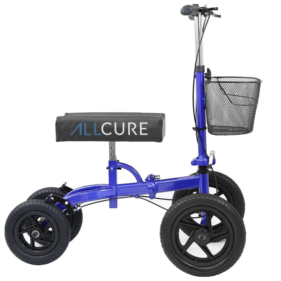 AllCure Cuatro Ruedas Todo Terreno Plegable Médico Rodillera Andador Scooter Azul Foto 4 de 4