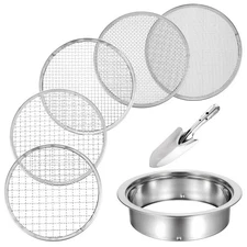 Soil Sifter Stainless Steel Riddle Sieve Set for Gardening with 5 Sizes 8" Di...