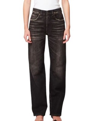 R13 Alice Straight Leg Damen Jeans 27 Abbey Schwarz Gewaschen Verblichen RRP799