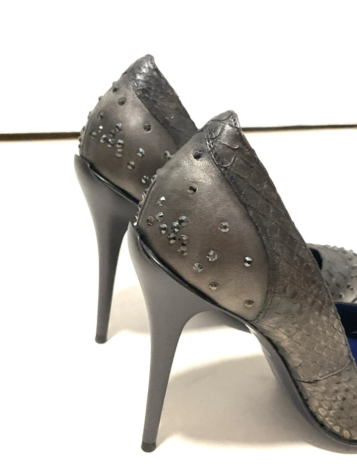 Escarpins En Python Acier  Avec Strass- Luca Valentini-made In Italy- Taille 39 - Photo 3/4