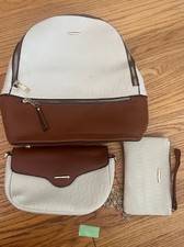 MICRO-PAK Mochila Mediana Monograma Conjunto de 3 piezas Muñequera Cadena Bolso Beige Marrón