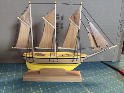 Handmade Folk Art Solid Wood Yellow  Sailboat Maine State Prison 10  Tall