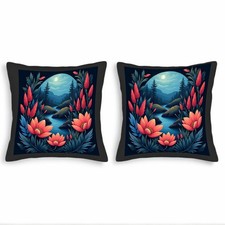 Serene Nighttime Landscape Throw Pillow Covers -Set of 2 18x18in Vibrant Flowers