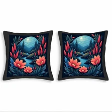 Serene Nighttime Landscape Throw Pillow Covers -Set of 2 18x18in Vibrant Flowers